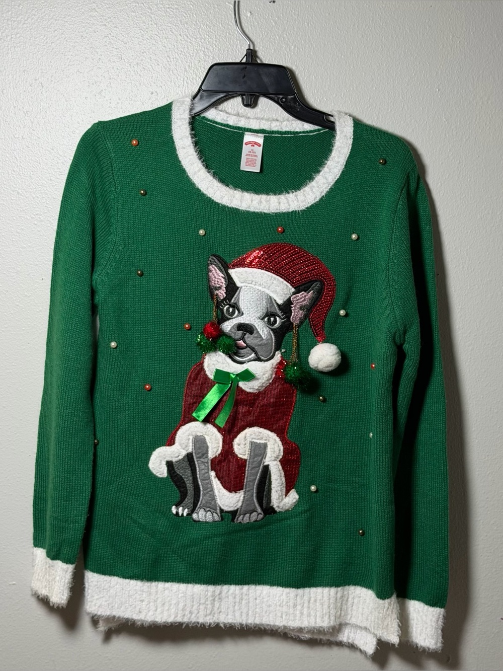 Holiday Time Women Green Dog Ugly Christmas Sweater Pullover size M